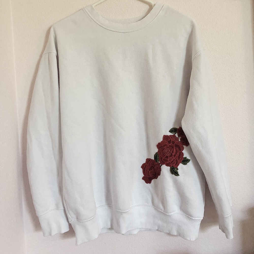 white long sleeve rose embroidered sweater